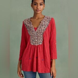 Anthropologie Deletta Floral Ruffle Knit Top – Size M